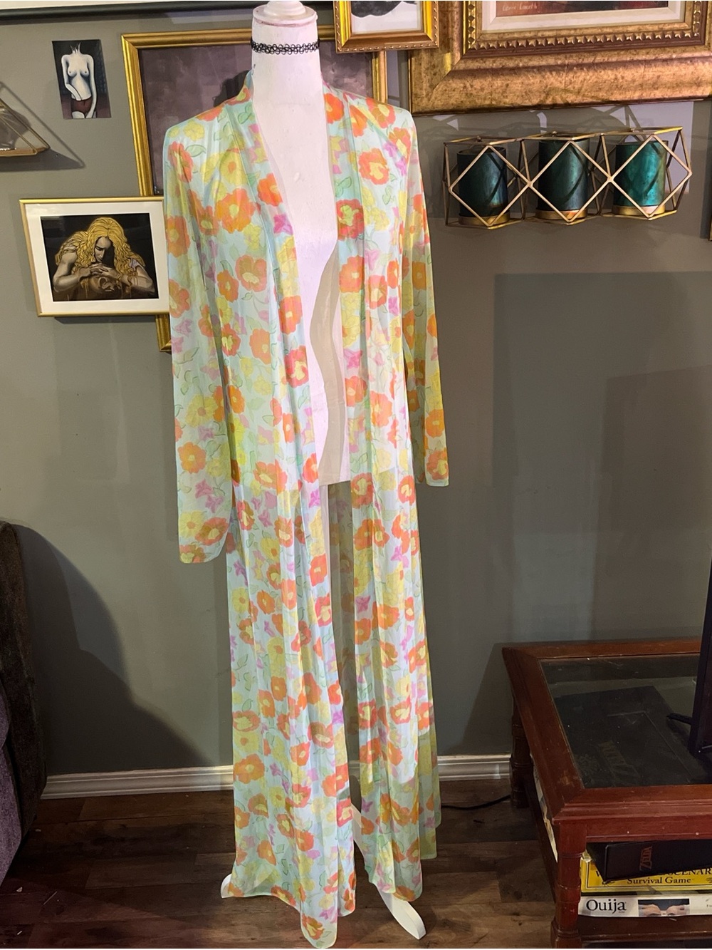 Sheer Floral Maxi Robe - Pastel Multi - Picture 4 of 11